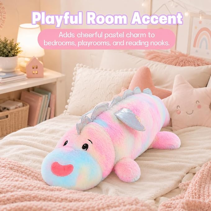 Jumbo Dinosaur Pillow,Cute Pink Giant Dinosaur Stuffed Animal,Dino Plush Toys for Girls,Rainbow Large Dino Plushies,Big Stegosaurus Stuffy,Cuddle Pillow Kids Easter Birthday Valentine Gift