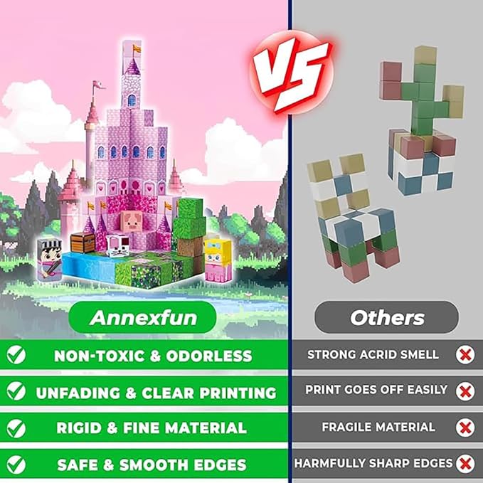 Pink Magnetic Building Blocks Magnetic Building Tiles Toys for Boys Girls Age 3+，Creative Plastic Magnet Square Gift for Kids Pink Castle 100PCS
