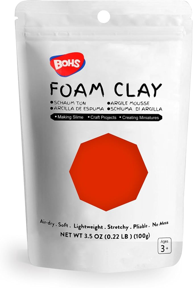 BOHS Red Foam Clay - Squishy,Soft, Air Dry -for School Project,Cosplay,Fake Bake, Slime Supplies-100 Grams