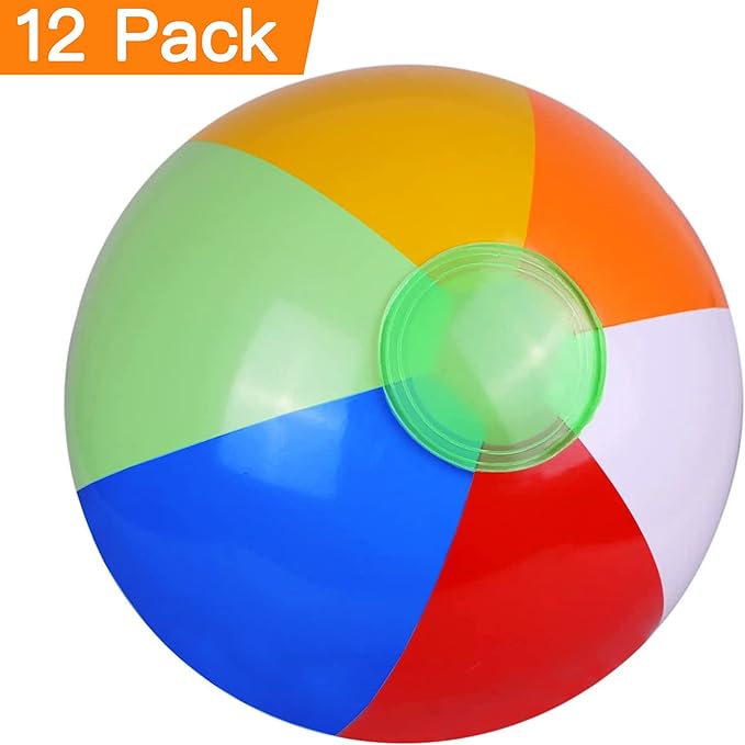 SYZ 12" Beach Balls Bulk - Inflatable Swimming Pool Toys for Kids Birthday Party Supplies Favors Luau Decorations - Blow Up Classic Rainbow Color Beachball Summer Water Games Fun Gifts (12 Pack)