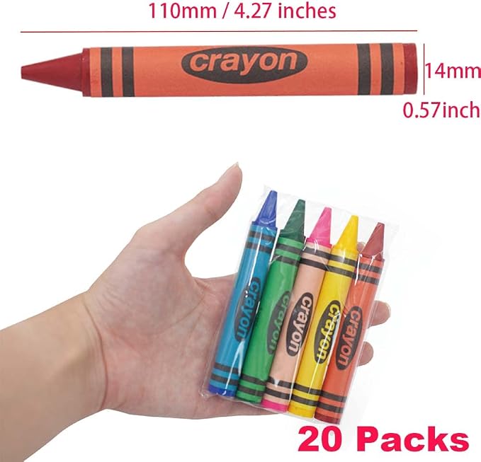 Lucky Art 20 Sets of 5 Packs (100 count) Jumbo Size Crayons - Mini Crayon Packs Non-Toxic; Crayons in bulk for Kids Party Favors, School Supplies for Teachers & Travel