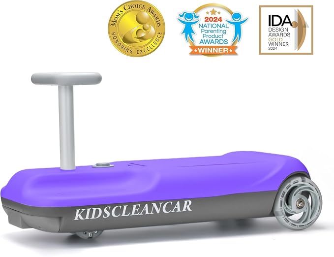 12V Ride-On Car with Cleaning Fun, 3 in 1 Gokart, Soft-Start, 5-Speed Adjustable, Detachable mop, Rechargeable Battery, 160lbs Capacity, Indoor & Outdoor for Kids Ages 3+ Purple