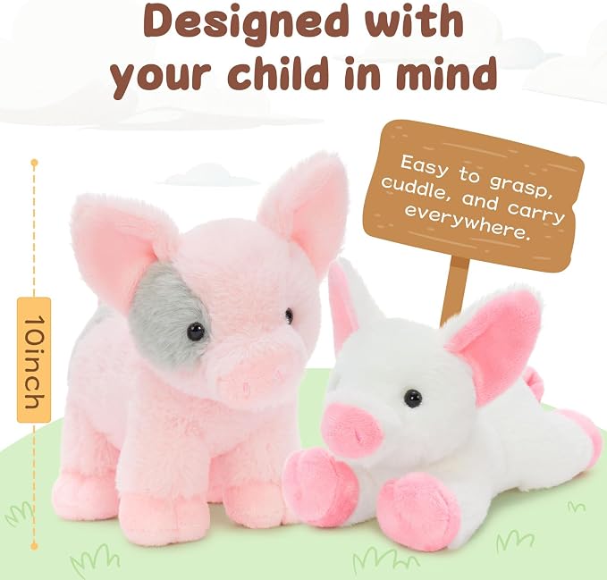 Tezituor 6 Pack Pig Stuffed Animals, 10 Inch Pig Plush Toys Bulk, Cute Soft Assorted Pig Plushies in Pink, White and Spotted, Farm Animal Plush Toys for Kids, Birthday Gifts, Party Favors