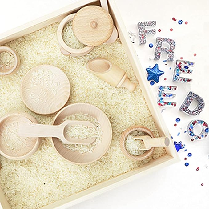 Montessori Sensory Bin Tools: 1 Wooden Box + 11 Sensory Tools for Toddlers & Preschool Children - Fine Motor Learning Pretend Play