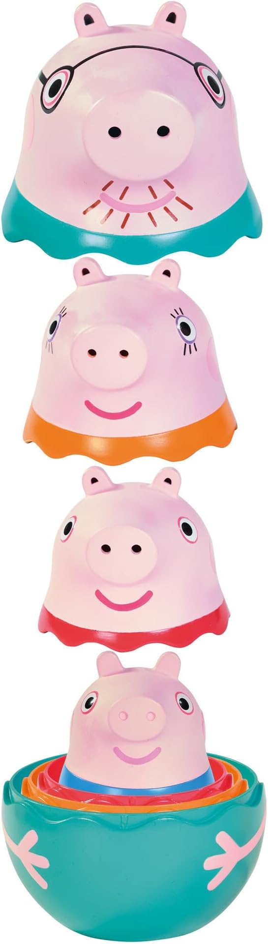 TOMY Toomies Peppa Pig - Peppa’s Nesting Family - Includes Peppa Pig, Mummy Pig, Daddy Pig and George - Nesting, Sorting & Pouring Toy - Ages 18 Months and Up