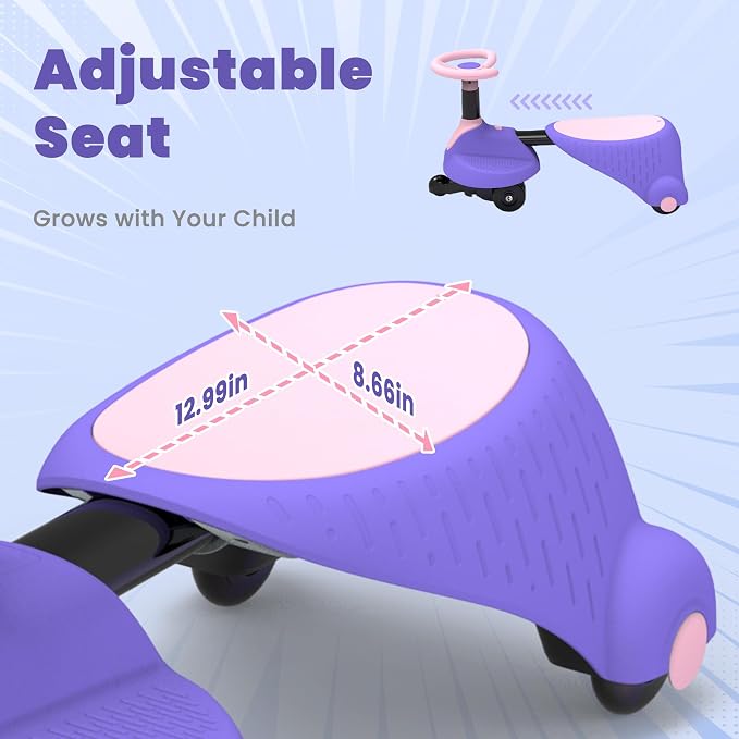 6V Electric Wiggle Car for Kids, 2-in-1 Ride On Swing Toy with Pedal, Adjustable Seat, 360° Steering, LED Flashing Wheels & Built-in Music, Anti-Rollover Ride-on Toy for Toddlers Ages 3+ Pink