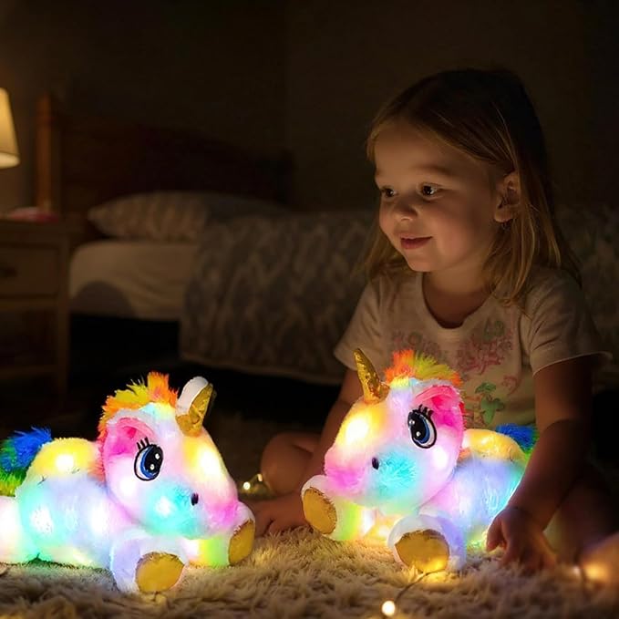 Light-up Plush White Unicorn LED Stuffed Animal Birthday Christmas Plushies Toy Gifts for Kids Toddler Girls, 15"