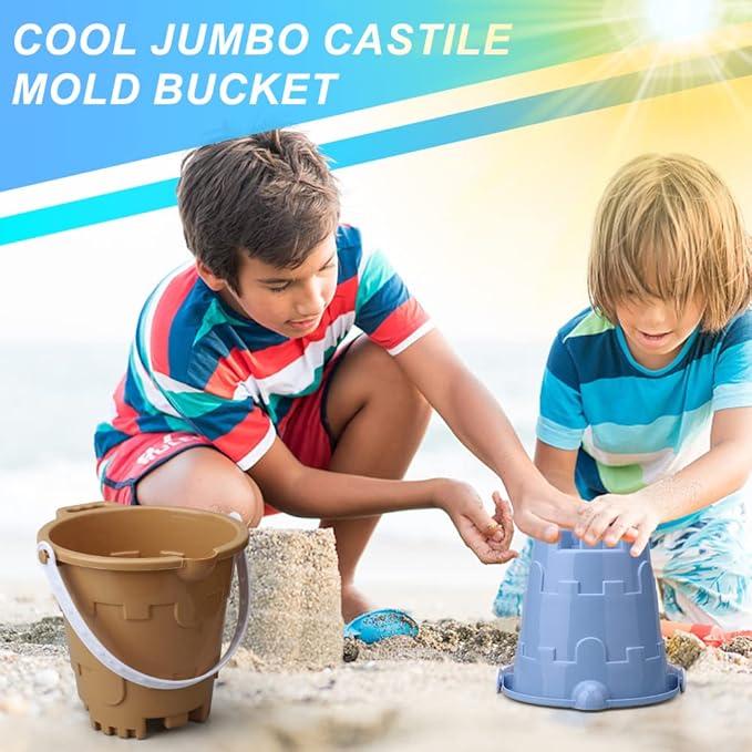 Jumbo Avocado Castle Model Beach Gear 7" Large Sand Buckets Pails Beach Water Pool Gardening Bath Toy Environmentally ABS Durable Thick Plastic Complete Gift Set Bundle for Kids Boys Girls