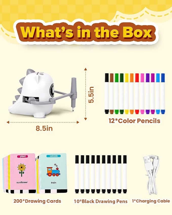 Drawing Robot Toy for Kids Ages 3 4 5 6 7 8, with 200 Cards, Voice Interactive Doodle Bot, Montessori Educational Painting Machine, Learning Art Toy for Boys Girls, Gift Idea