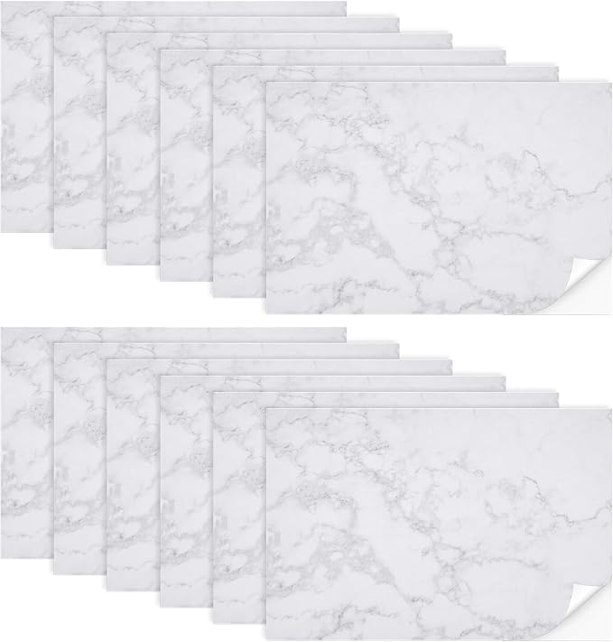 Flutesan 12 Pcs Miniature Dollhouse Wallpaper and Flooring Peel and Stick Mini DIY Self Adhesive Dollhouse Accessories 8.27 x 11.69 Inch (Marble Pattern Style)
