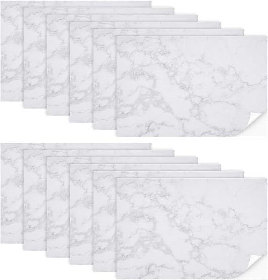 Flutesan 12 Pcs Miniature Dollhouse Wallpaper and Flooring Peel and Stick Mini DIY Self Adhesive Dollhouse Accessories 8.27 x 11.69 Inch (Marble Pattern Style)