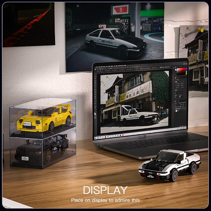 Mould King AE86 Initial D Toy Car Building Blocks Sets with Acrylic Display Case, Collectible Model 27013, Cool Simulation Cockpit Speed Racing Car for Fans and Kids 8+ (399 Pieces)