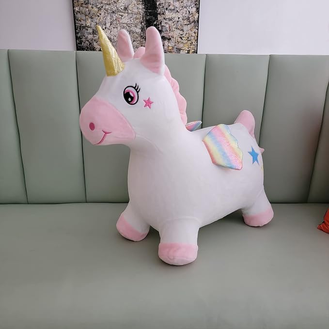 Unicorn Bouncy Horse Toys for 2 Year Old Girl, Inflatable Ultra Thick Plush Horse Hopper, Ride on Rubber Jumping Toys for Baby Girl or Boy 1st Birthday Gift for 2 3 4 Year Old (Pinkish White Unicorn)