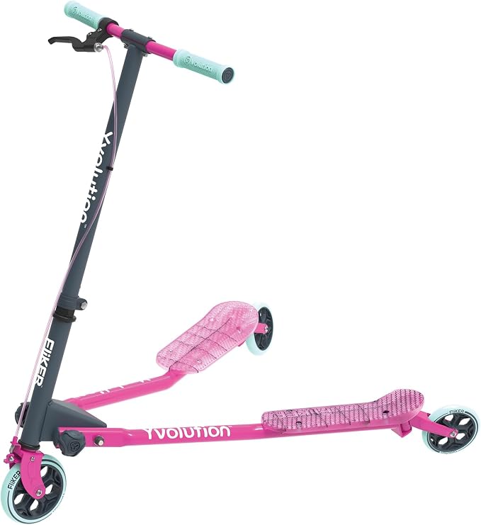 Yvolution Fliker A3 Drift Scooter, 3 Wheels Kids Wiggle Scooter, Foldable, Handbrake, Caster Wheels, for Boys and Girls Aged 7+ Years Old, Max Weight 175lbs