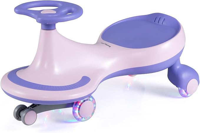 BABY JOY Wiggle Car for Kids, Swing Car with LED Flashing Wheels, No Batteries, Gears or Pedals, Uses Twist, Turn, Wiggle Movement to Steer, Ride-on Toy for Boys Girls 3 Year Old and Up (Purple)