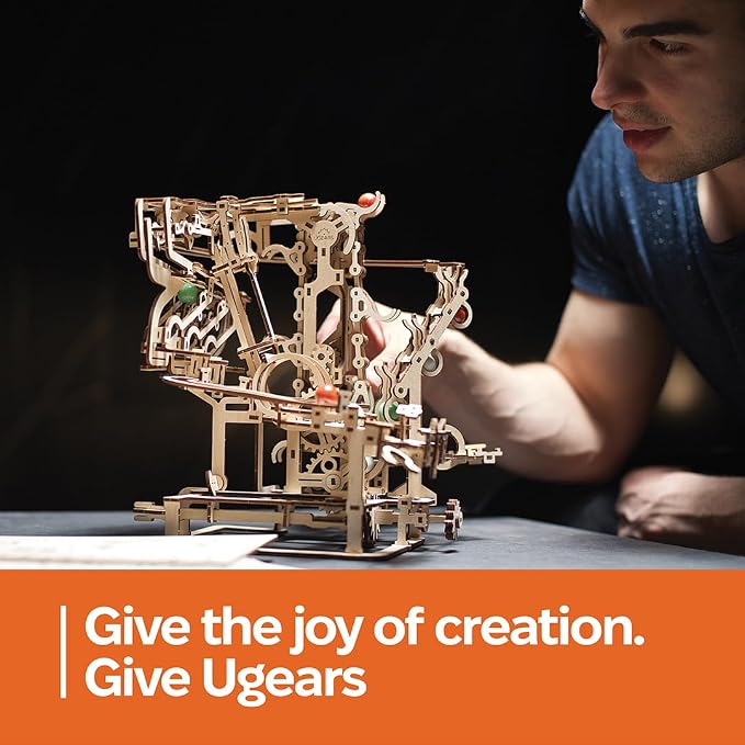 UGEARS Marble Run Chain Hoist, Model Kit, 3D Puzzle, Models for Adults to Build Mechanical Engineering Kit Brain Teaser, Hobby Set