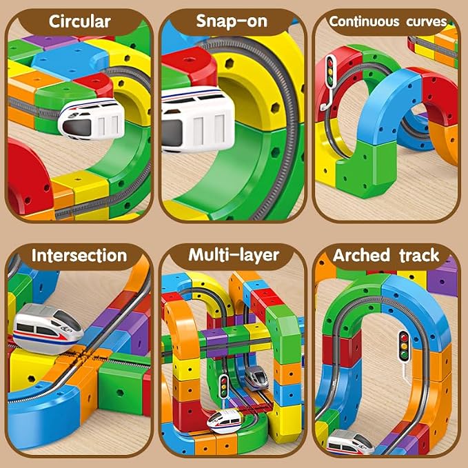 Electric Train Set Flexible Race Track Toys for 3 4 5 6 7 8 Years Old Boys and Girls, Building Toy Train Track Gravity-Defying 3D Embedded Layouts & Motorized Car, STEM Gift(Starter Set(89 Piece))