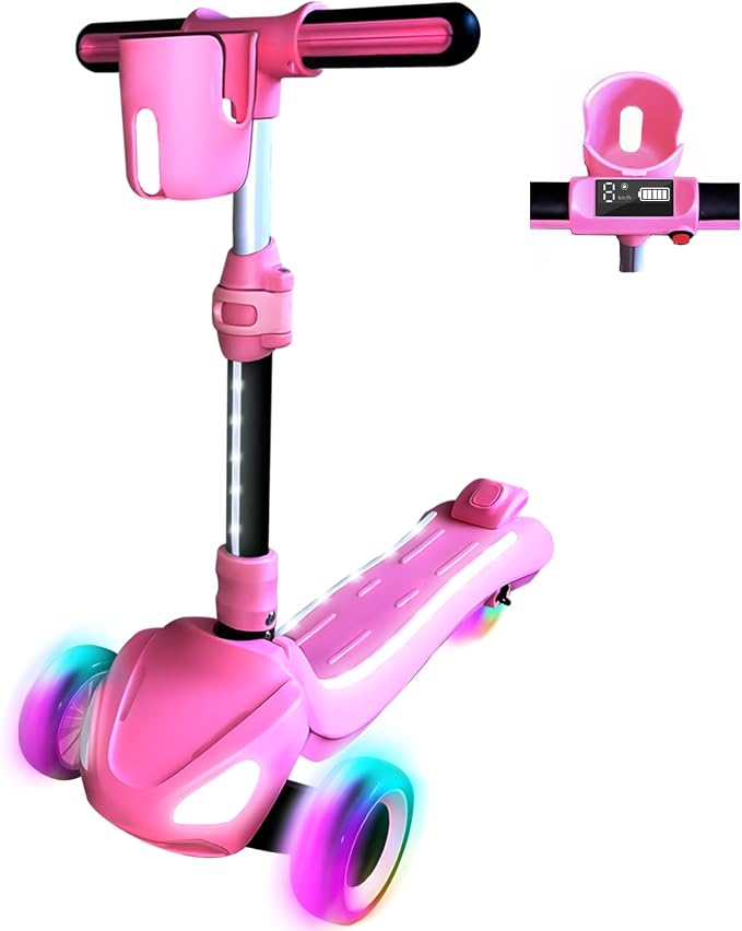 3 Wheel Electric Scooter for Kids Ages 3-10, w/Storage Basket, LCD Screen, Full Body Lights Up, Wide Deck, 5Mph Safe Speed, 90min Riding, Balance Foldable Kick Scooter for Boys & Girls