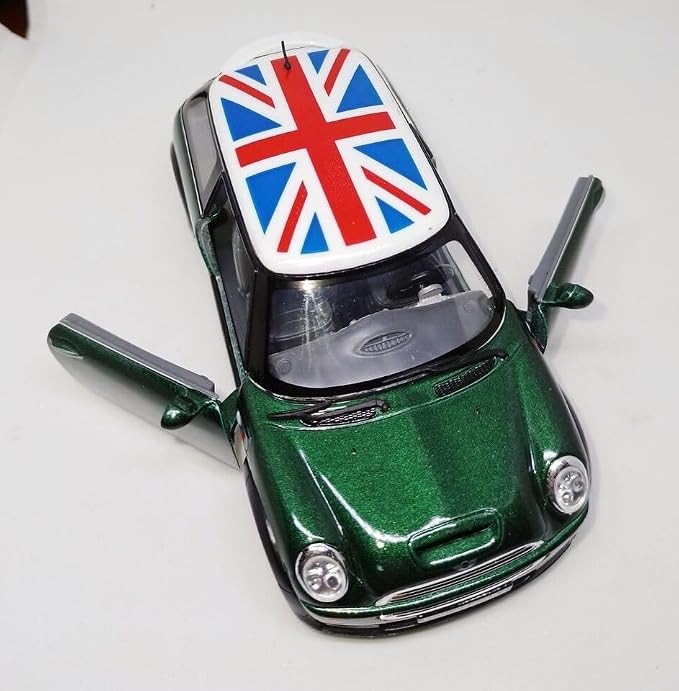 KiNSMART - Mini Cooper S 5" 1:28 Scale Die Cast Metal Model Toy Car (Green British Flag)