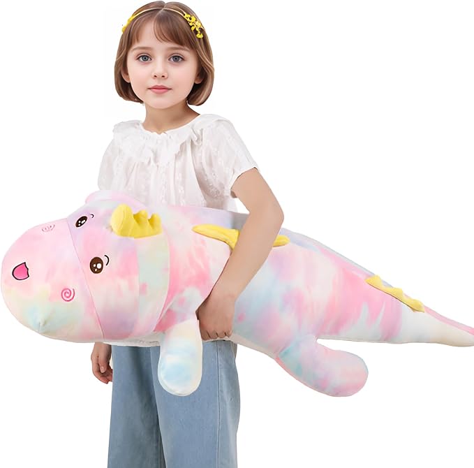 Tianmihou 40inch Gaint Dinosaur Plush Stuffed Animals, Soft Rainbow Dinosaurs Stuffed Large Body Pillow Toy, Cute Plushies Gift for Kids Boys Girls Birthday