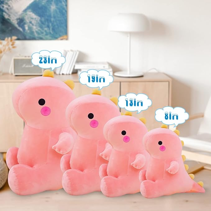 DUANMUL Cute Dinosaur Plush Toys, Fat Dinosaur Stuffed Animals Toys Dolls, Dinosaur Plush Toy Soft Stuffed Animal Dino Plushies Doll Cute Birthday Gifts for Kids Girls Boys (Pink,19in)