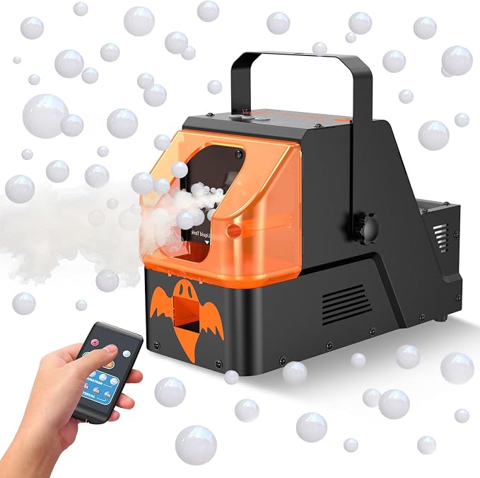 450W Fog Bubble Machine, WOOYE 3-in-1 Smoke Bubble Machine with Remote Controller, Produce Colorful Bubbles Foggy Bubbles Abundant Fog for Halloween Christmas Holiday Stages Wedding Clubs