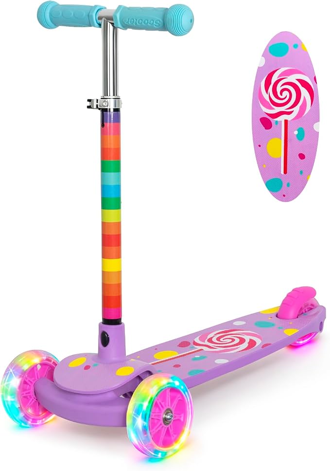 Nattork 3-Wheel Toddler Kick Scooter for Kids Girls Boys – Adjustable Height Scooter with Light-Up Wheels, Anti-Slip Deck, Lean-to-Steer Design for Ages 2-8