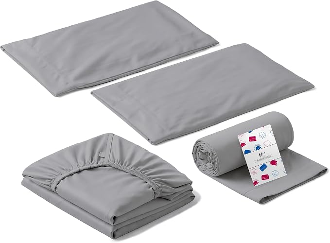 Twin XL Size Sheets Set, 4-Piece Premium Egyptian Long-Staple 100% Cotton Bedding Set, Single-Ply Luxury Sateen Weave Hotel Quality Sheets, Soft & Breathable, 15” Deep Pockets, Light Grey