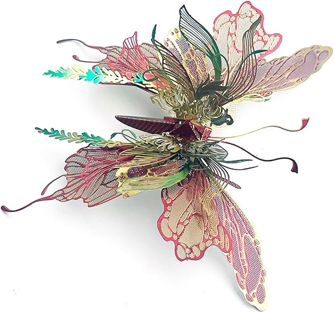 3D Metal Butterfly Puzzle for Adults, 50PCS Steampunk Mechanical Insect Model Kit, No Glue Snap-Fit Assembly, Iridescent Wing Design, Desktop Sculpture