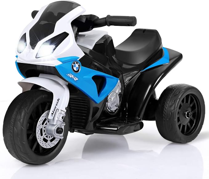 Costzon Licensed BMW Kids Electric 3-Wheel Ride-On Motorcycle Toy for Boys & Girls, with Headlights, Music and Battery Powered Pedal Kids Toddler Motorcycle