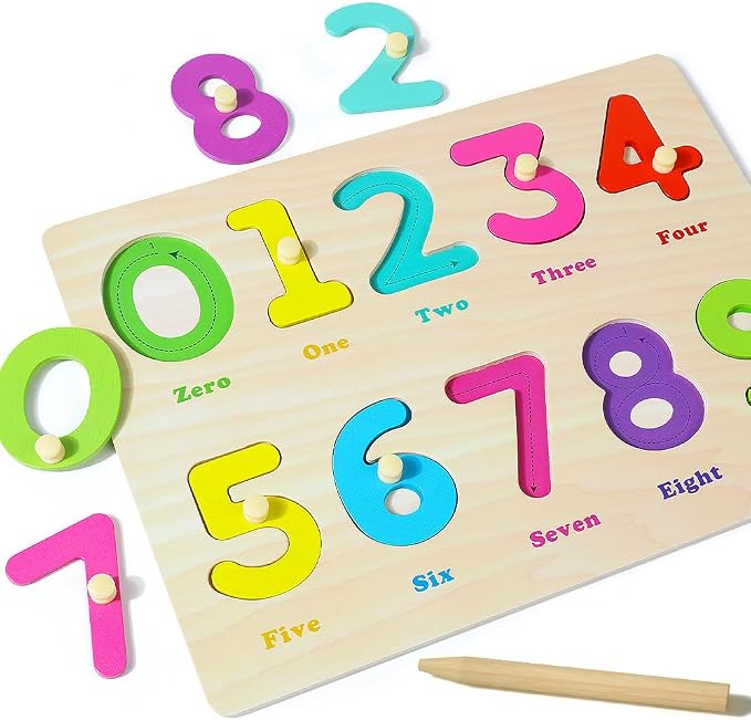 GRINNNIE Toddler Puzzle for 2 3 4 Years Old, Wooden Alphabet Number Peg Puzzles for Preschool Toddlers Age 2-4, Great Learning Puzzle Toy 1st Birthday Gift for Girls Boys