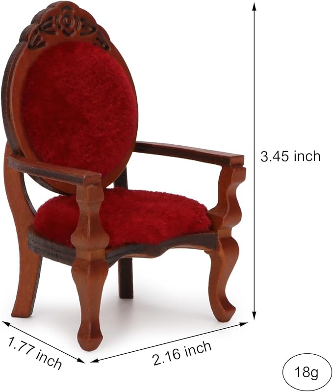Dollhouse Chair Miniature Furniture Retro Vintage Chair Wooden Accessories 1:12 Chairs Upholstered Victorian Carved Armchair for Christmas Decoration Ornament (C)