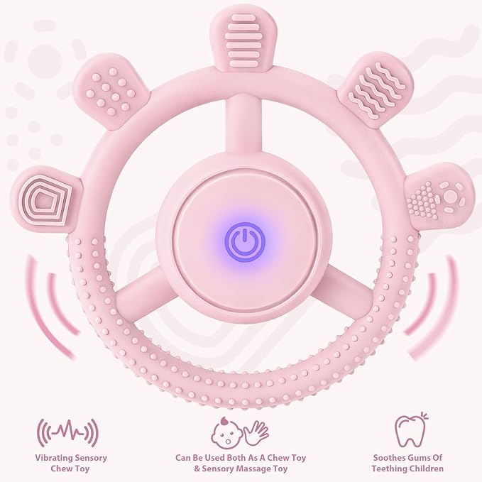 Vibrating Teether for Baby, Sensory Chew Toys for Autistic Children & Teething Toys for Babies 6-18 Months, USB Chargeable & 3X Vibration Settings. Toddler Travel Essential, Autism Sensory Products