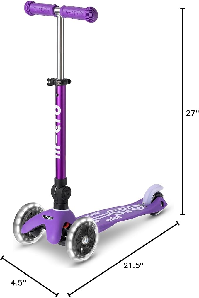 Micro Kickboard | Mini Foldable LED Kids Scooter for Ages 2-5 | Children up to 110 lbs | 3 Wheel Lean-to-Steer Design | Adjustable T Bar | Smooth Ride, Motion-Activated PU LED Wheels | Swiss Design