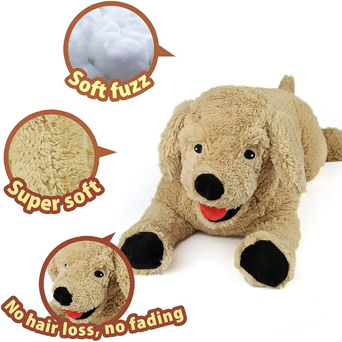 LotFancy Dog Stuffed Animals, 26'' Cuddly Golden Retriever Stuffed Animals, Dog Plush Toy, Large Stuffed Dogs for Birthday, Beige