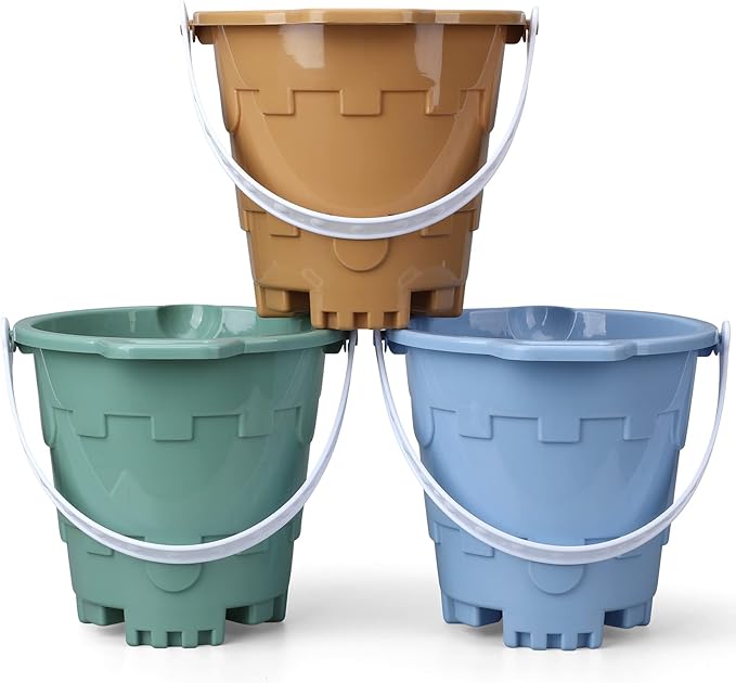 Jumbo Avocado Castle Model Beach Gear 7" Large Sand Buckets Pails Beach Water Pool Gardening Bath Toy Environmentally ABS Durable Thick Plastic Complete Gift Set Bundle for Kids Boys Girls