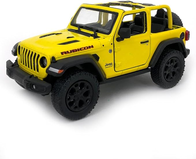 KiNSMART - Jeep Wrangler Rubicon Off Road 4x4 5 inch 1:34 Scale Die Cast Model Replica Toy Car (Yellow Opentop)