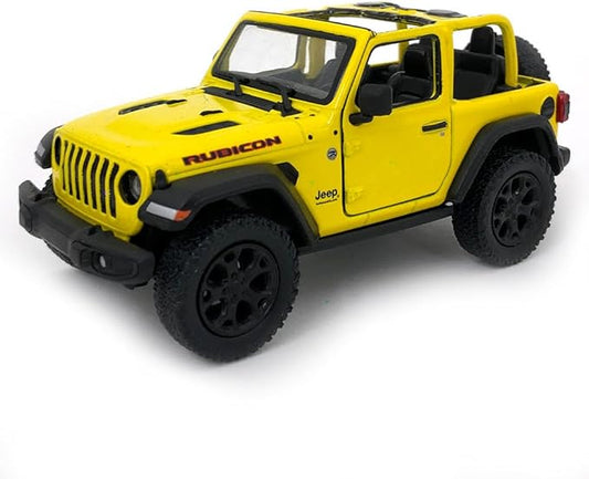 KiNSMART - Jeep Wrangler Rubicon Off Road 4x4 5 inch 1:34 Scale Die Cast Model Replica Toy Car (Yellow Opentop)