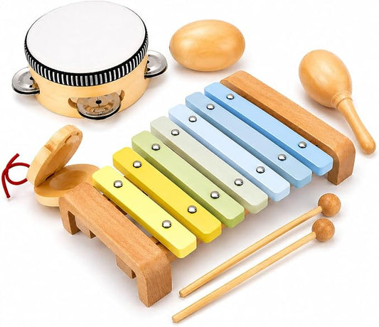Toddler Musical Instruments Set Montessori Wooden Baby Toys | Sensory Music Toys for Toddlers |Educational Kids Instruments | Natural Wood, Non-Toxic | Ages 3+ | Gift for Boys & Girls