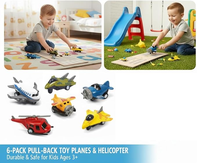 6PCS Pull Back Airplane Set Military Fighter Jet Helicopters Aircraft Toys Die Cast Airplane Toys for Kids Birthday Party Favors