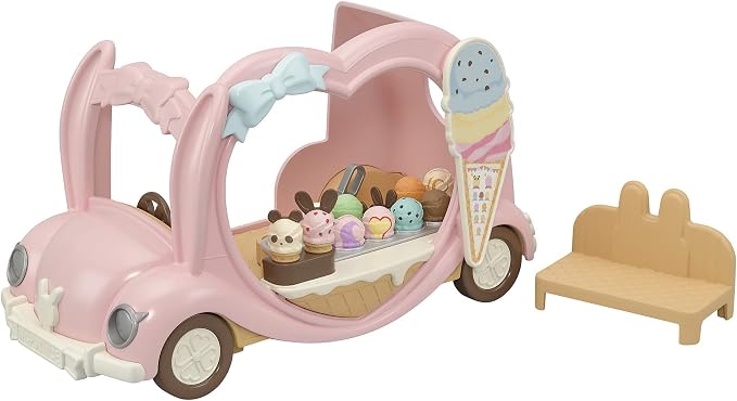 Calico Critters - Ice Cream Van - Calico Land Amusement Series – Kids Pretend Play Toy, Miniature Vehicle & Accessories Set, Ages 3+