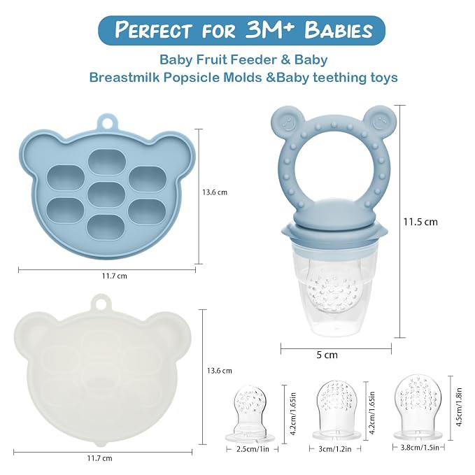 Baby Breastmilk Popsicle Molds & Babies Fruit Feeder (4 Pack), Infant Food Freezer Tray Storage Containers, Silicone Teething Pacifier Feeder and Teether for Babies,Baby Feeders（Green）