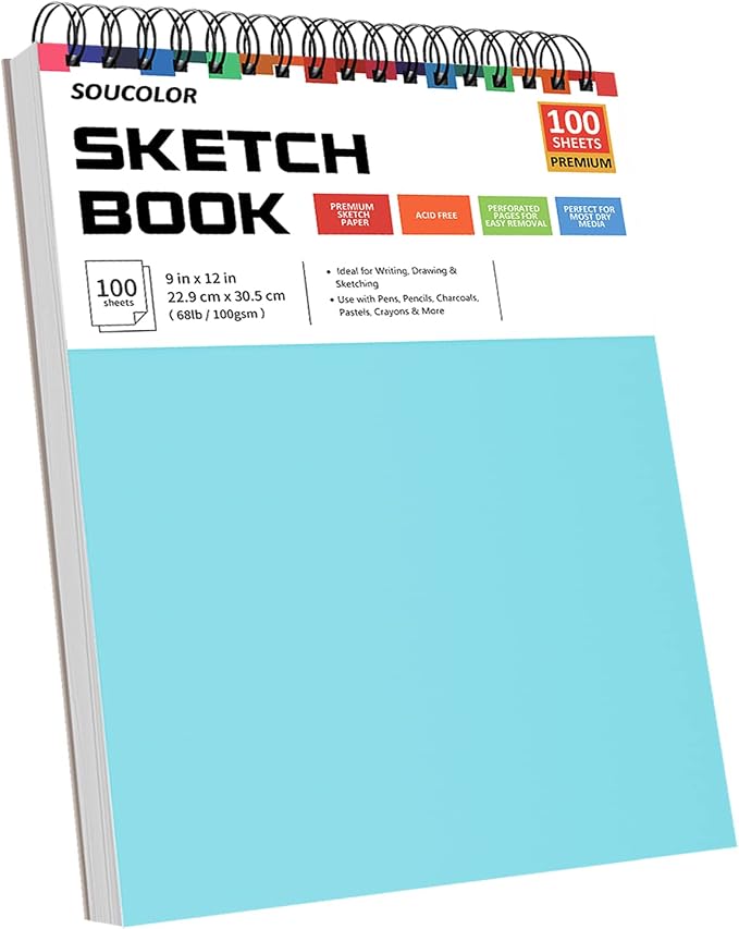 Soucolor Art Supplies Sketching Kit with 100 Sheets 2 Pack Sketchbook, Girl Gifts, Arts and Crafts for Kids Ages 8-12, School Supplies 9x12 Sketch Book Gifts for Kids Teens（Blue and Pink ）