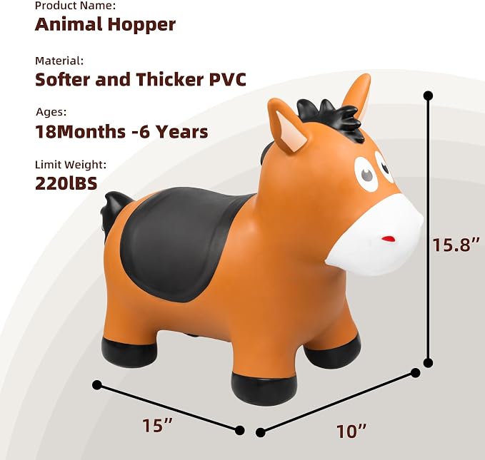 ZOOJOY Inflatable Horse Hopping Toys, Bouncy Animal Hopper Toys for Toddlers, Outdoor Indoor Bounce and Ride On Horse Bouncer for Boys Girls, Birthday Gifts for 18 Months 2 3 4 5 6 Year Old with Pump
