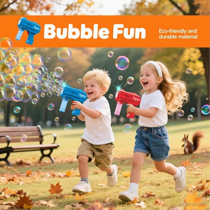 Light Up Bubble Machine Gun for Kids,Blue 10-Hole Automatic Bubble Gun forToddlers 1-3, Durable Handheld BubbleGun with Refill Solution for Kids Ages 4-8, Wedding Easter Party OutdoorBubble Toys(blue)