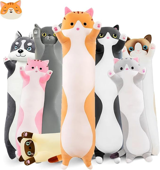 Long Cat Plush Pillow, 51in Cute Cat Plushie Stuffed Animals Body Pillow, Yellow Kawaii Kitten Soft Plushie Doll Toy Birthday Gift for Children Girlfriend