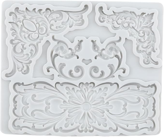 Baroque Curlicues Scroll Lace Silicone Molds Scroll Relief Flower Lace Filigree Polymer Clay Mold for DIY Crafts Epoxy Resin Casting Air Dry Polymer Clay Plaster Jewelry Making