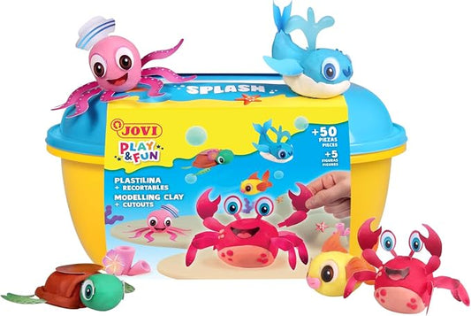 Jovi - Play&Fun Splash, Character kit for Children with Modeling Clay | Includes Cutouts, 24 Non-Drying Clay Sticks and Tools to Create Aquatic Animals, DIY Art for Kids