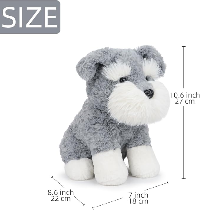 WEIGEDU Schnauzer Stuffed Animal Plush Dog Toy, 10.6 Inch, Grey | Soft Puppy Plushie, Huggable Sitting, Realistic, Cuddle Toy Gift