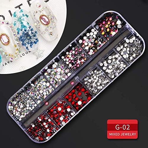 Artdone 9 boxes Nail Rhinestones Glitter Gems Diamonds Studs Crystals Sequins Kit With 1 Tweezers and 3 Pen for Nail Art Supplies Accessories